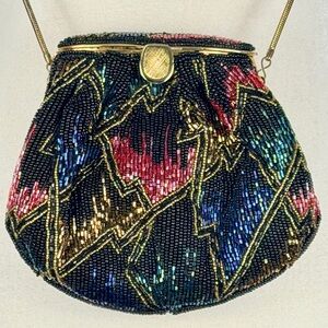 Vintage Beaded Multicolor Art Deco Evening Bag Convertible Clutch Boho Glam